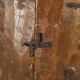 Primitive folk art cabinet made of an old tree trunk.