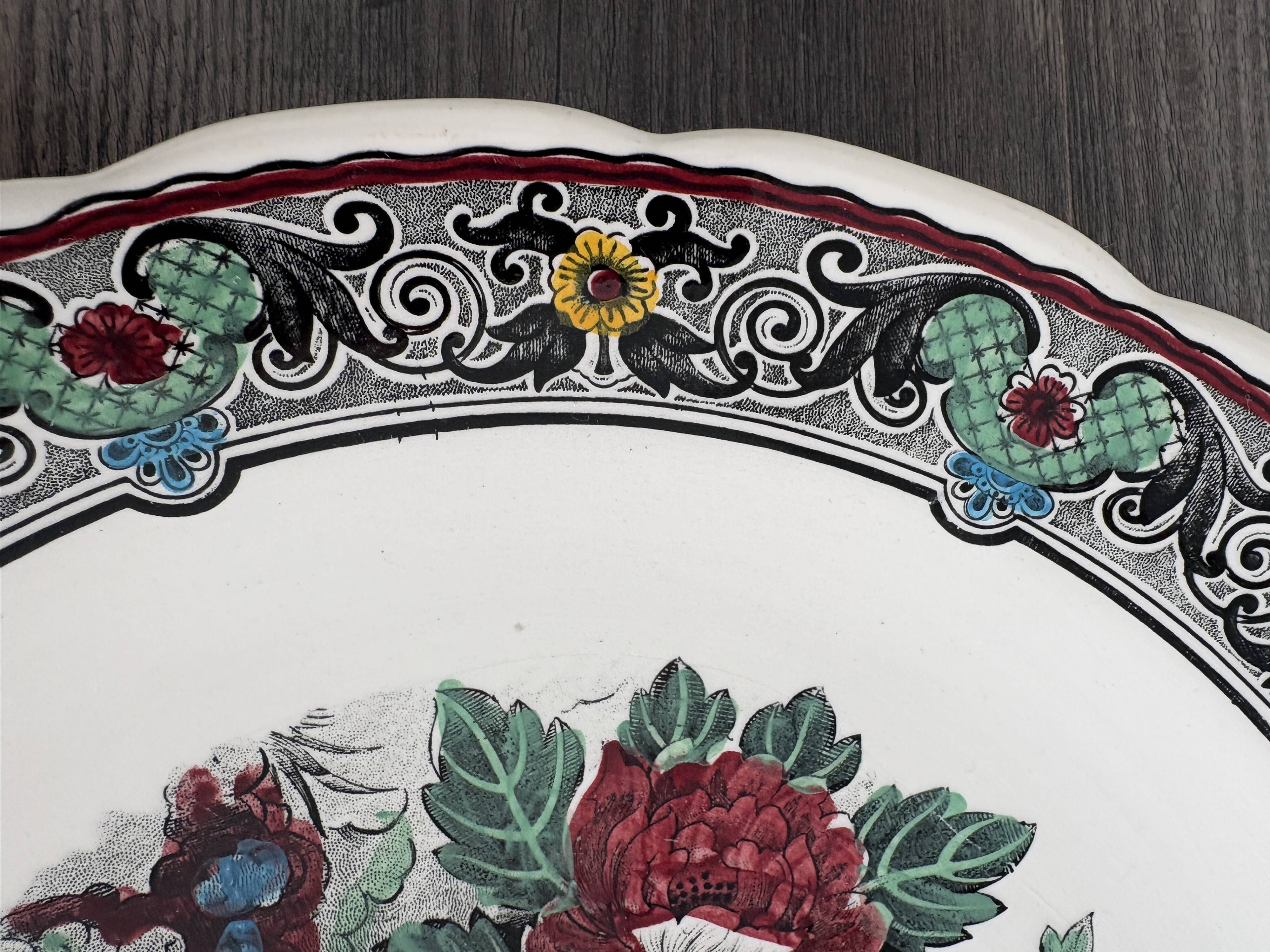 Large antique plate decorated with birds and flowers – Boch for Royal Sphinx