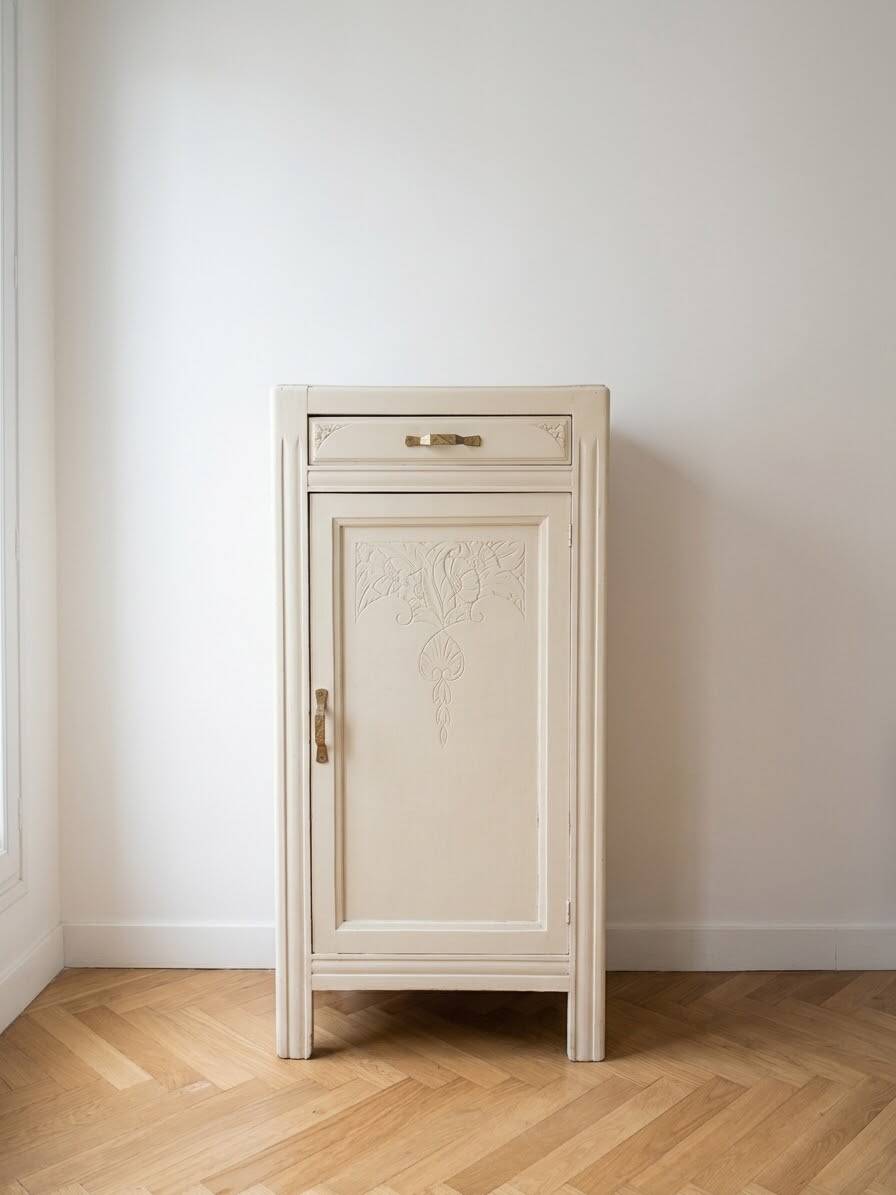 Art Deco wardrobe set: small beige wood (L 61 cm × H 126 cm × D 40 cm)