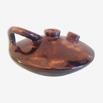 Lampe à huile en ceramique marron vernissée