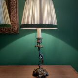 Pair of bronze lamps with lampshades