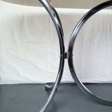 Dining table in chromed metal and smoked glass 1970