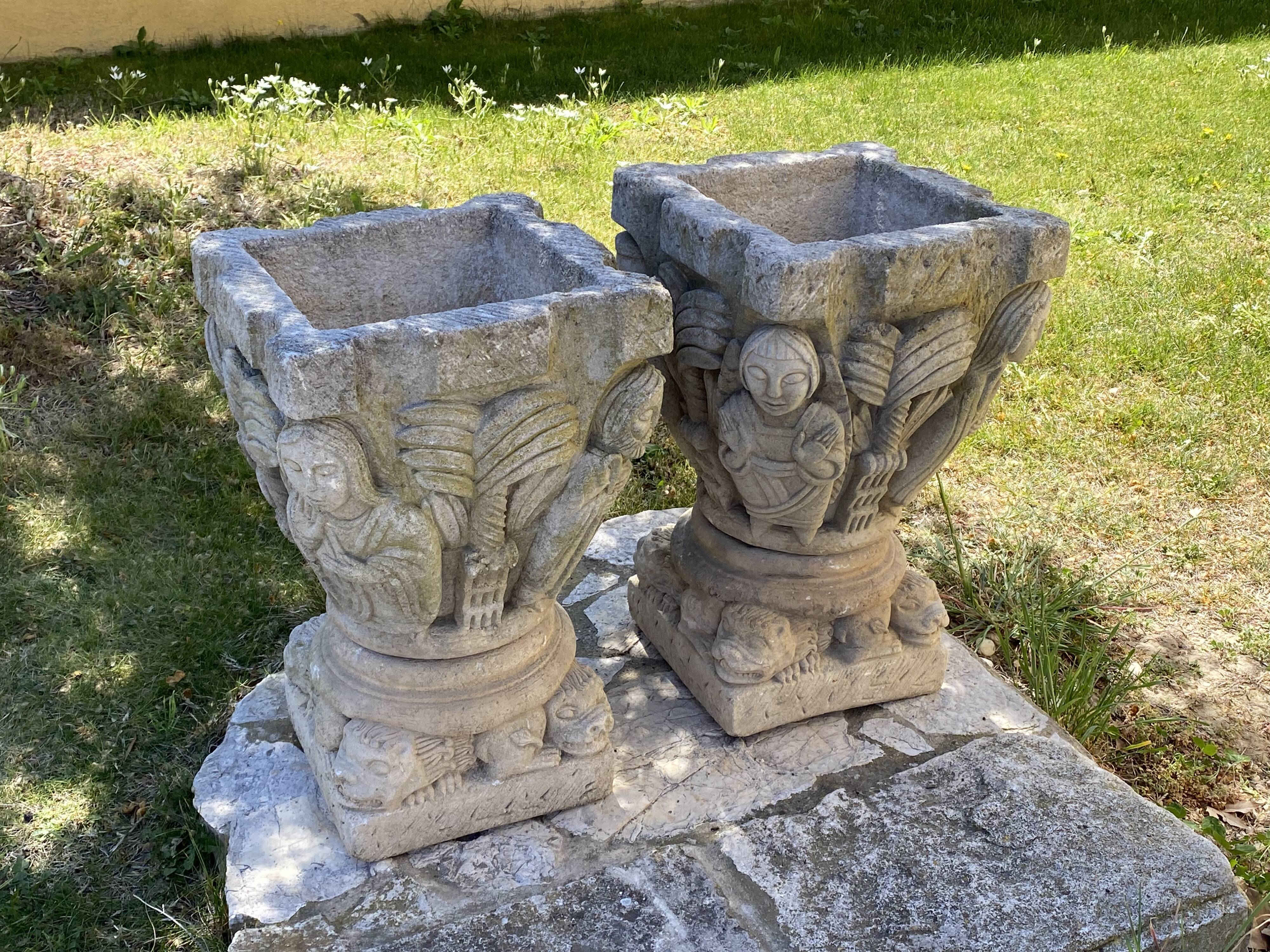 Pair of stone planters, 1930, 60x30cm