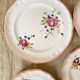 6 Plates and Dish with painted flowers Manufacture de Longchamp Model Monaco 1960s