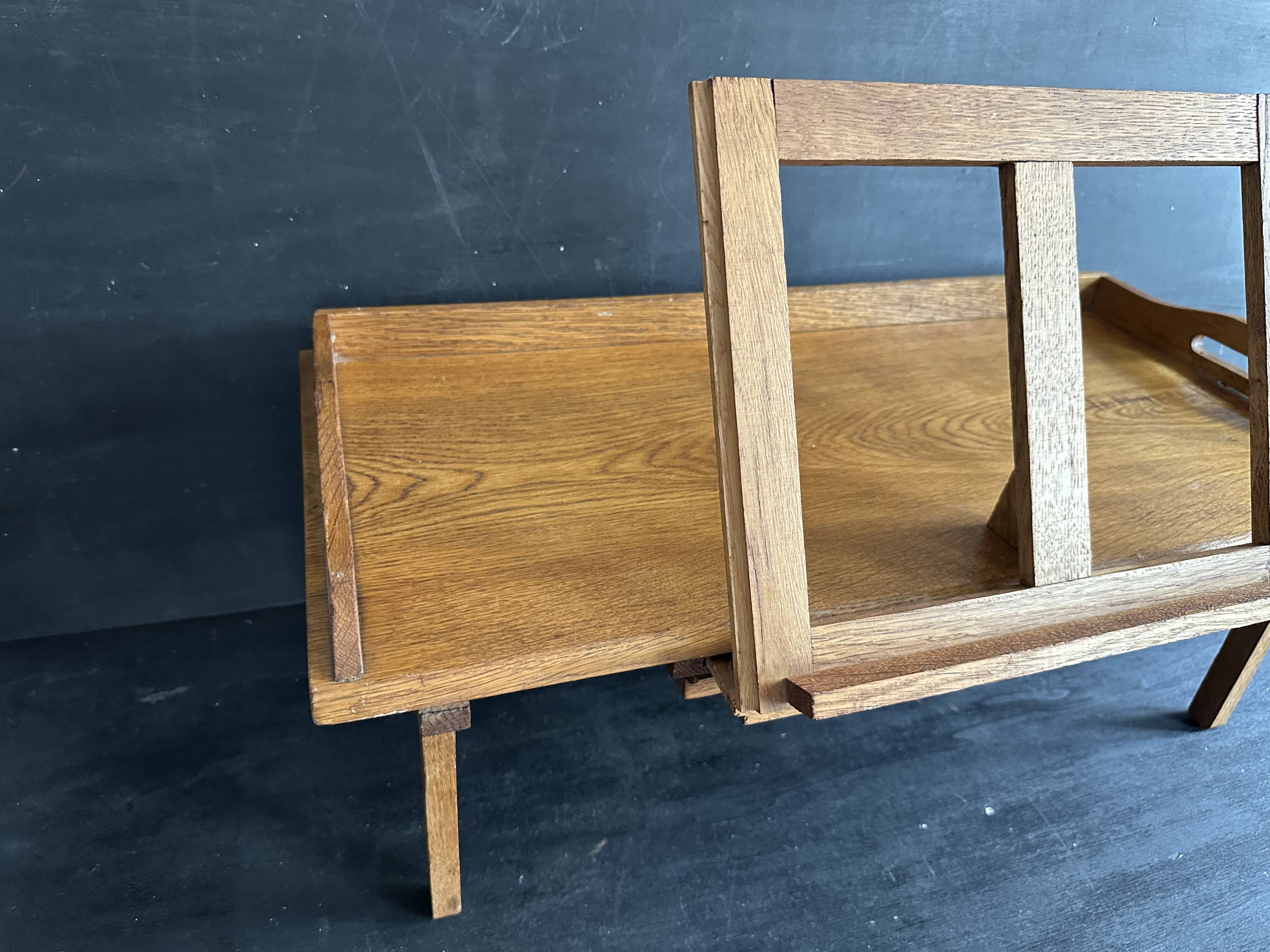 Manufrance wooden bedside table, folding tray with book holder.