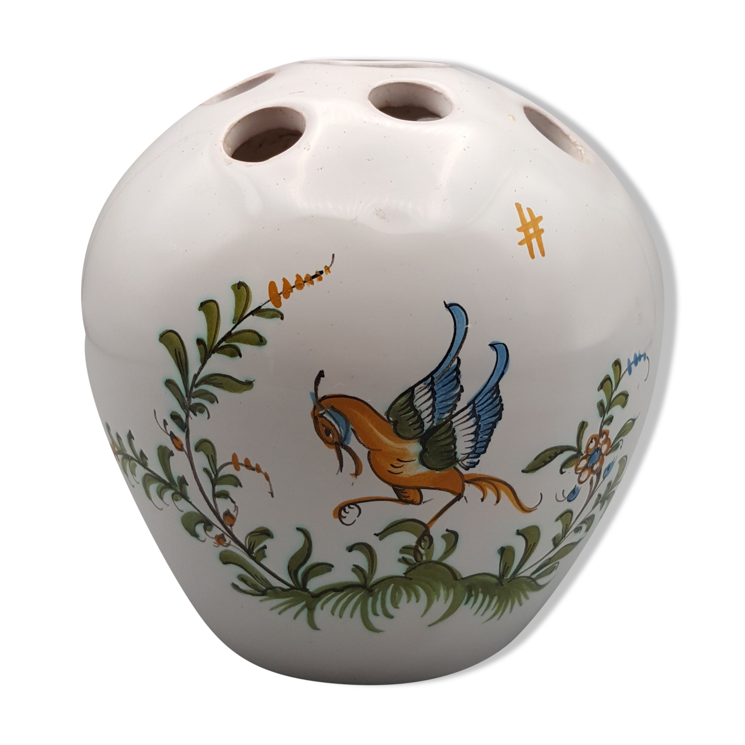 Pique-fleurs céramique Lallier Moustiers fleur oiseau