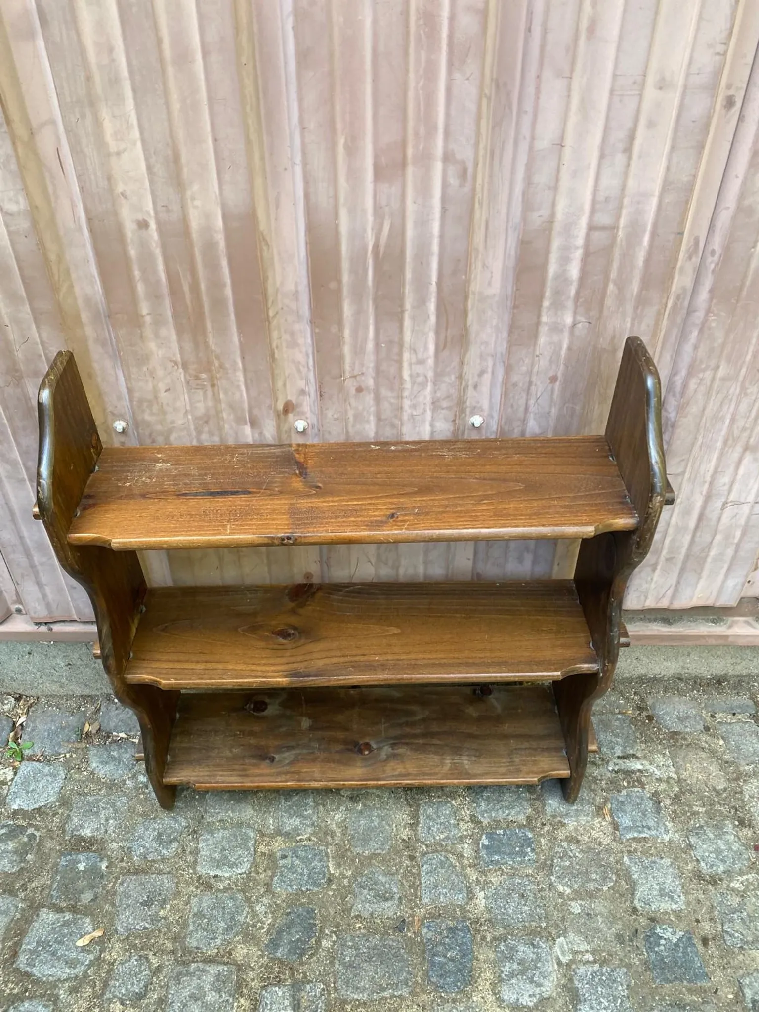 Rustic solid wood wall shelf 76x86cm 3 levels 1970