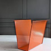 Vintage metal magazine rack in perforated orange/Mathieu Mategot style/70s