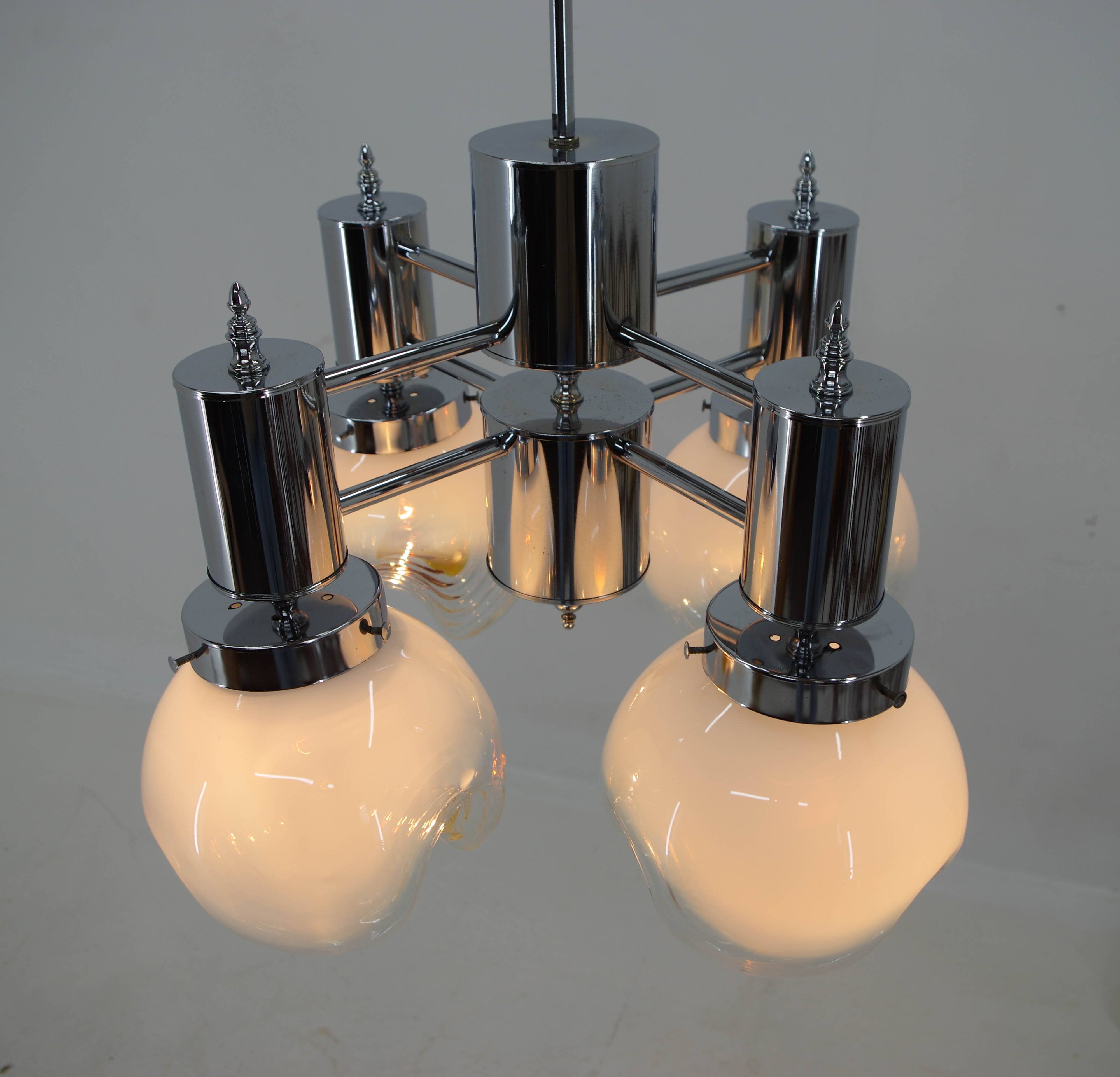 Murano Glass & Chrome Chandelier, Italy, 1970s