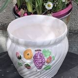 Large slip cover in white enameled ceramic, with vintage fruit decoration