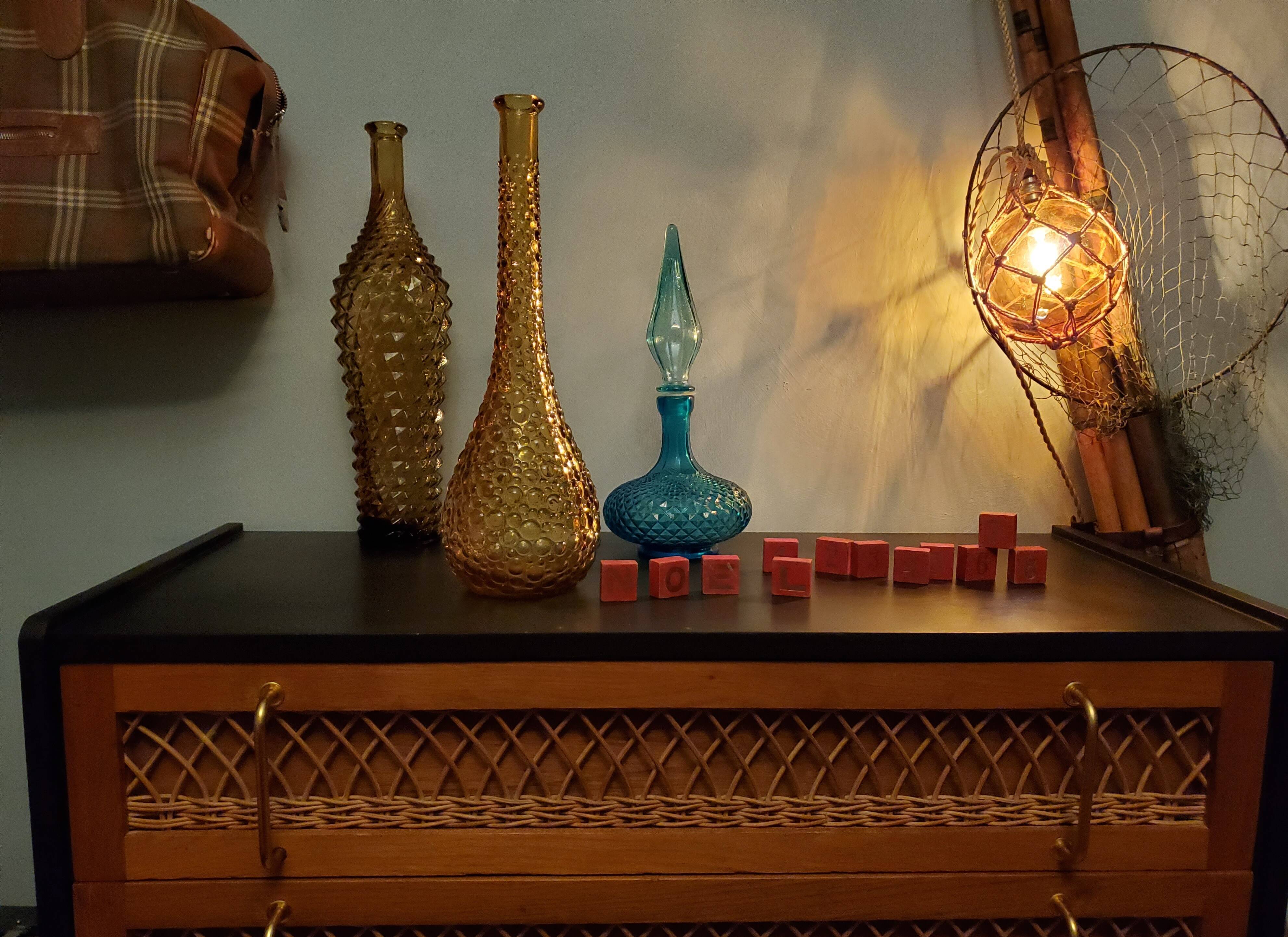 60's wood and rattan dresser