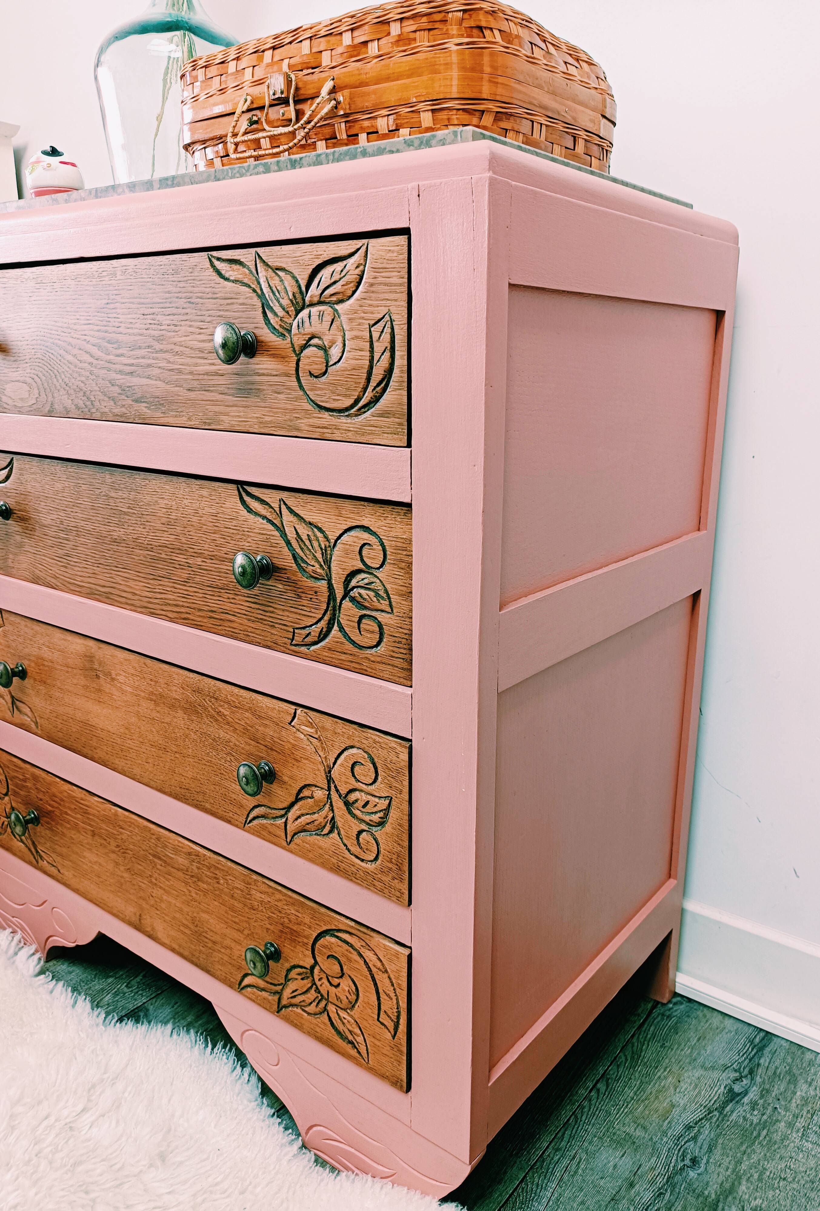 Pink Art Deco chest of drawers