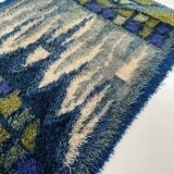 Abstract Scandinavian Multicolor High Pile Rya Rug Carpet, Sweden, 1960s