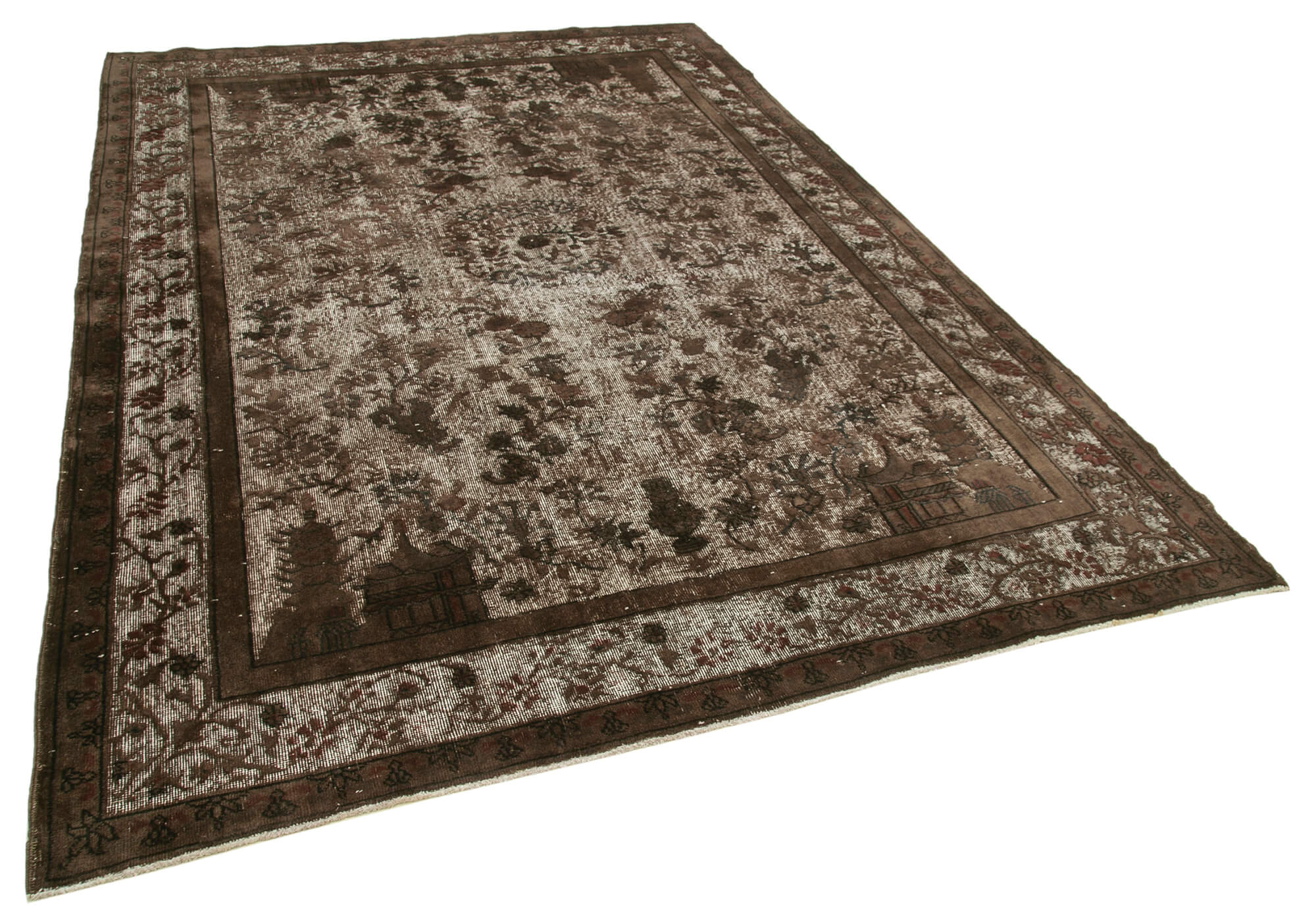 Handmade rustic anatolian 1970s 209 cm x 297 cm brown rug