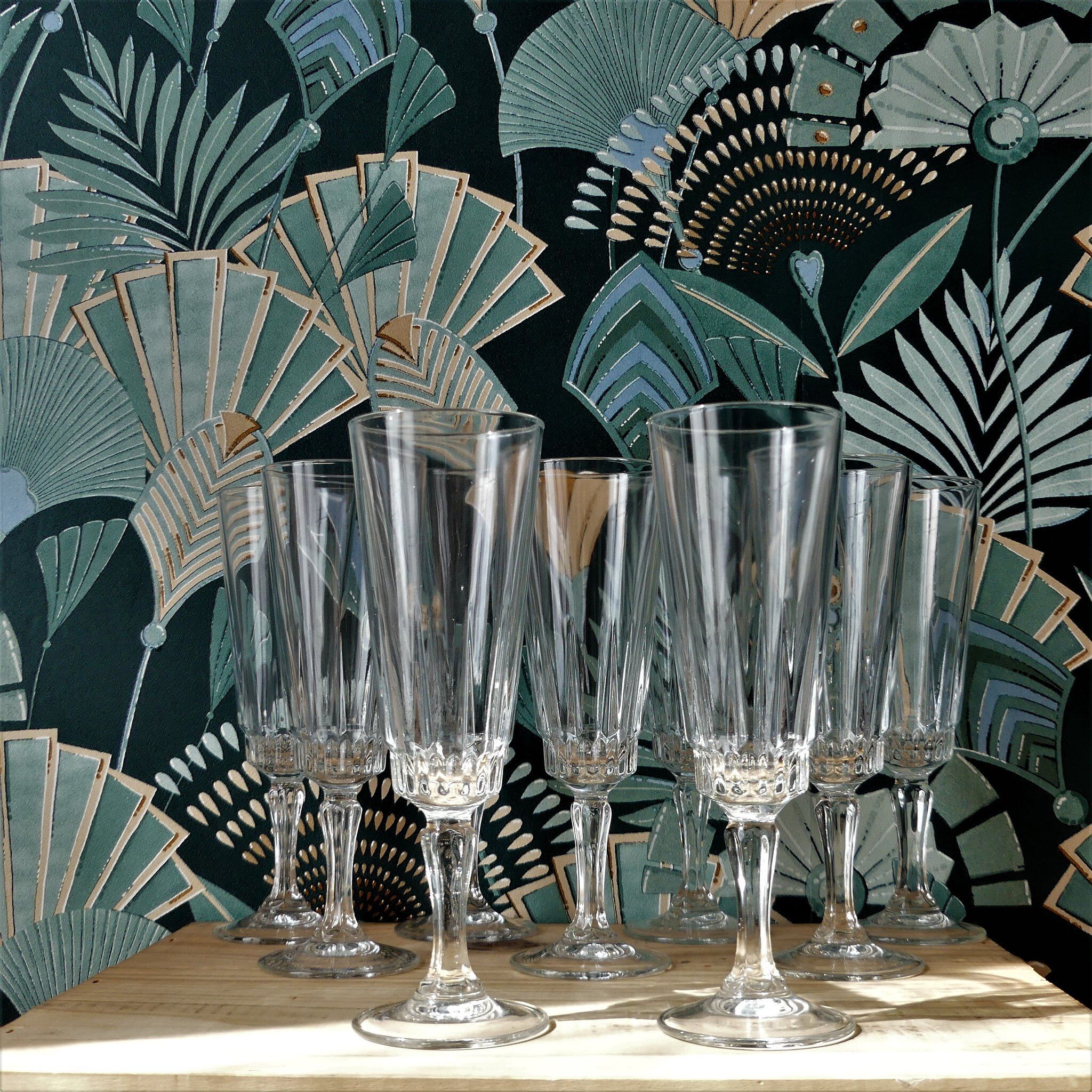 Nine champagne flutes