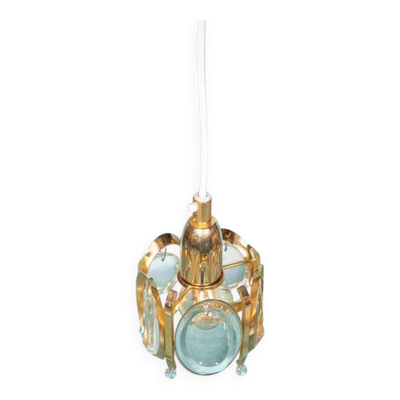 Vintage suspension en laiton et cristal Palwa, suspension mid-century