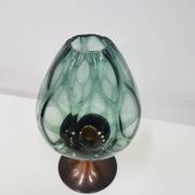Candlestick, gold-tone brass, clear greenish glass, Austria, 1960s.