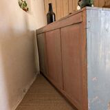 Glazed enfilade antique workbench – blue patina