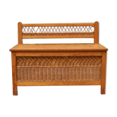 Coffre banc en rotin et bois