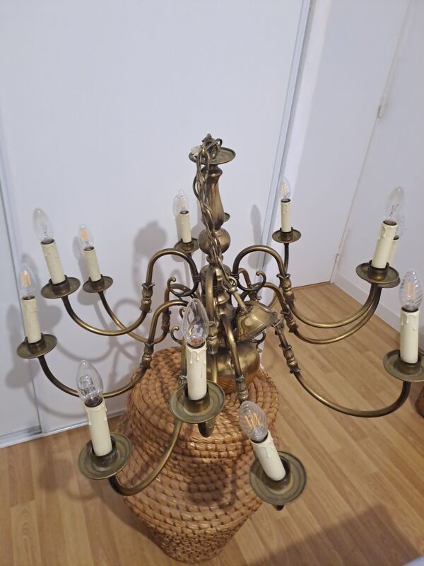 Lustre ancien en laiton 12 branches