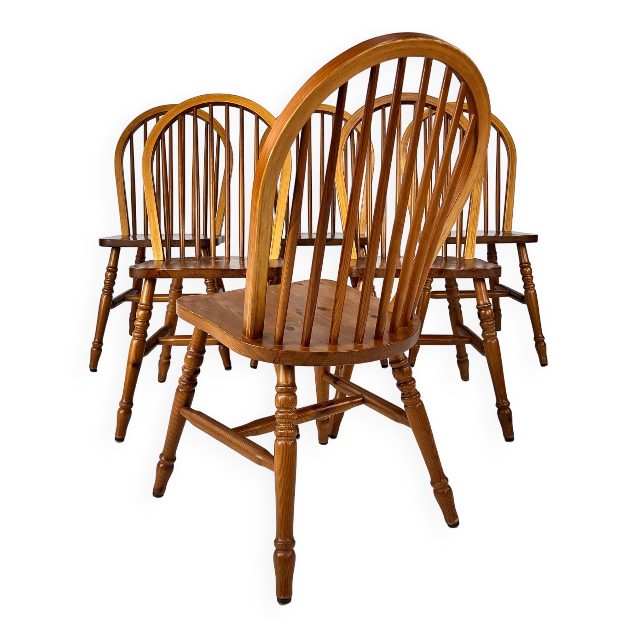 Set of 6 Scandinavian Pine Wingback Chairs, 1970s