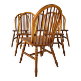 Set of 6 Scandinavian Pine Wingback Chairs, 1970s