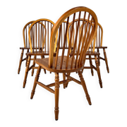 Set of 6 Scandinavian Pine Wingback Chairs, 1970s