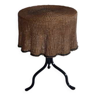 Rattan wicker trompe l'oeil wavy curvy side table, 1960s