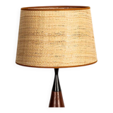 Danish keel-shaped table lamp in teak and ebony by Fog & Morup.