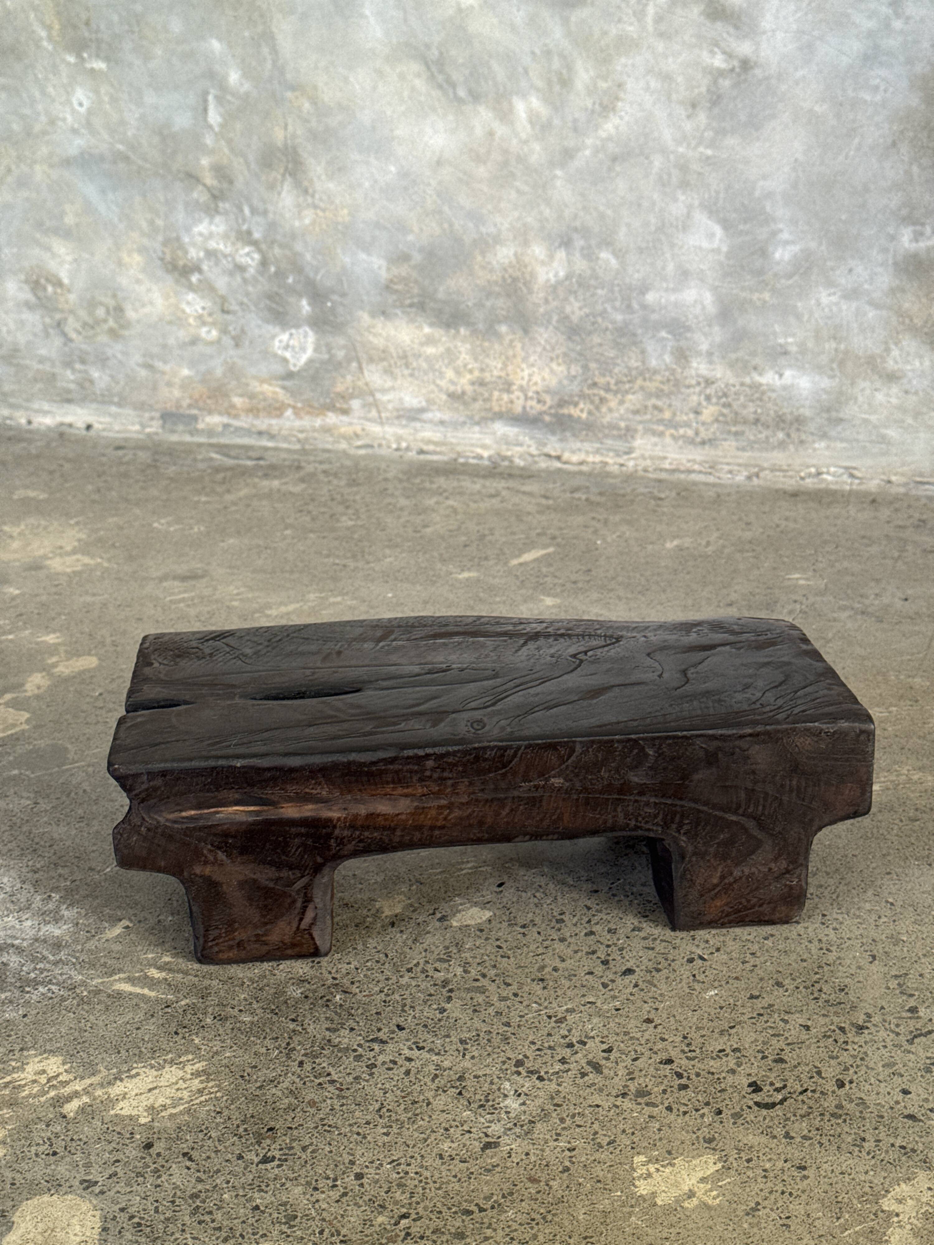 Small stool, black solid teak accent stool wabi-sabi L30 W8.5 H6.