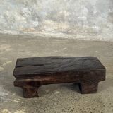 Small stool, black solid teak accent stool wabi-sabi L30 W8.5 H6.