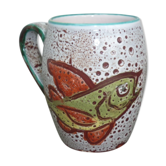 Cup/mug seaweed décor and fish Fat Lava vintage