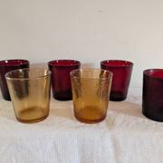 6 vintage glasses Lever France amber and ruby from the 1970s