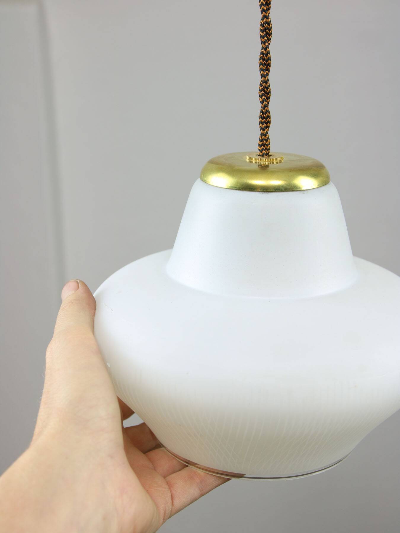 Small Mid-Century Italian Brass and Opaline Pendant Lamp