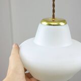 Small Mid-Century Italian Brass and Opaline Pendant Lamp