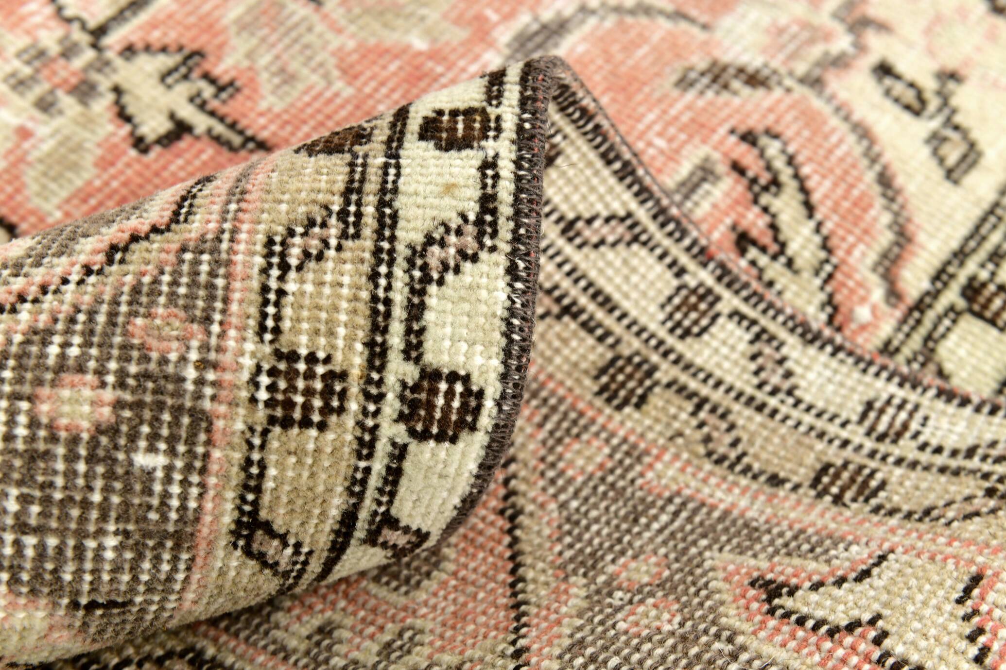 Powder Pink Hand Woven Anatolian Vintage Carpet Rug, 182x295 Cm
