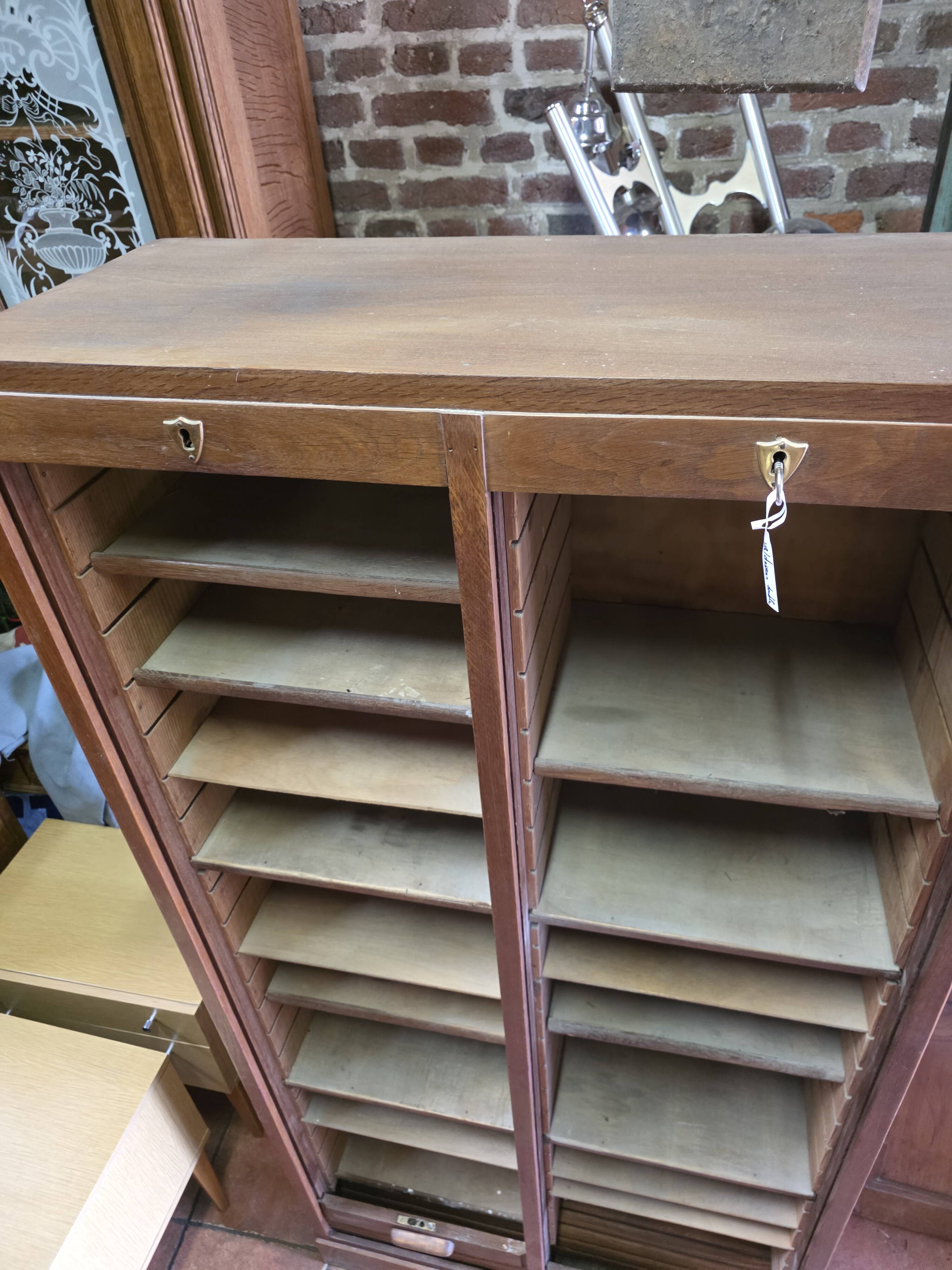 Antique double curtain cabinet in oak