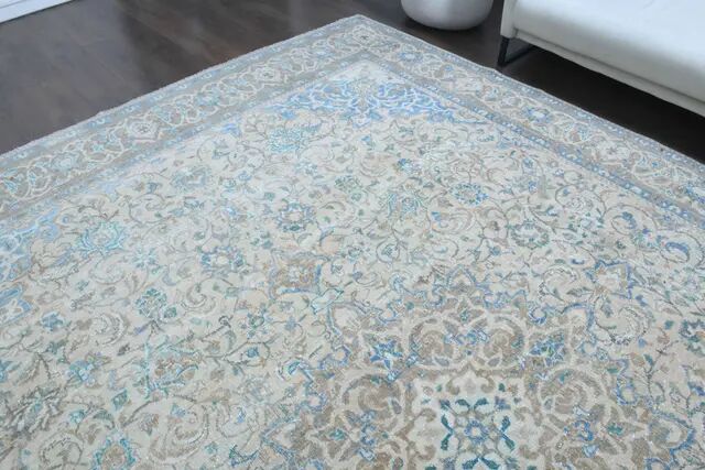 1970s Vintage Persian Handmade Wool Cotton Beige Area Rug 292x396
