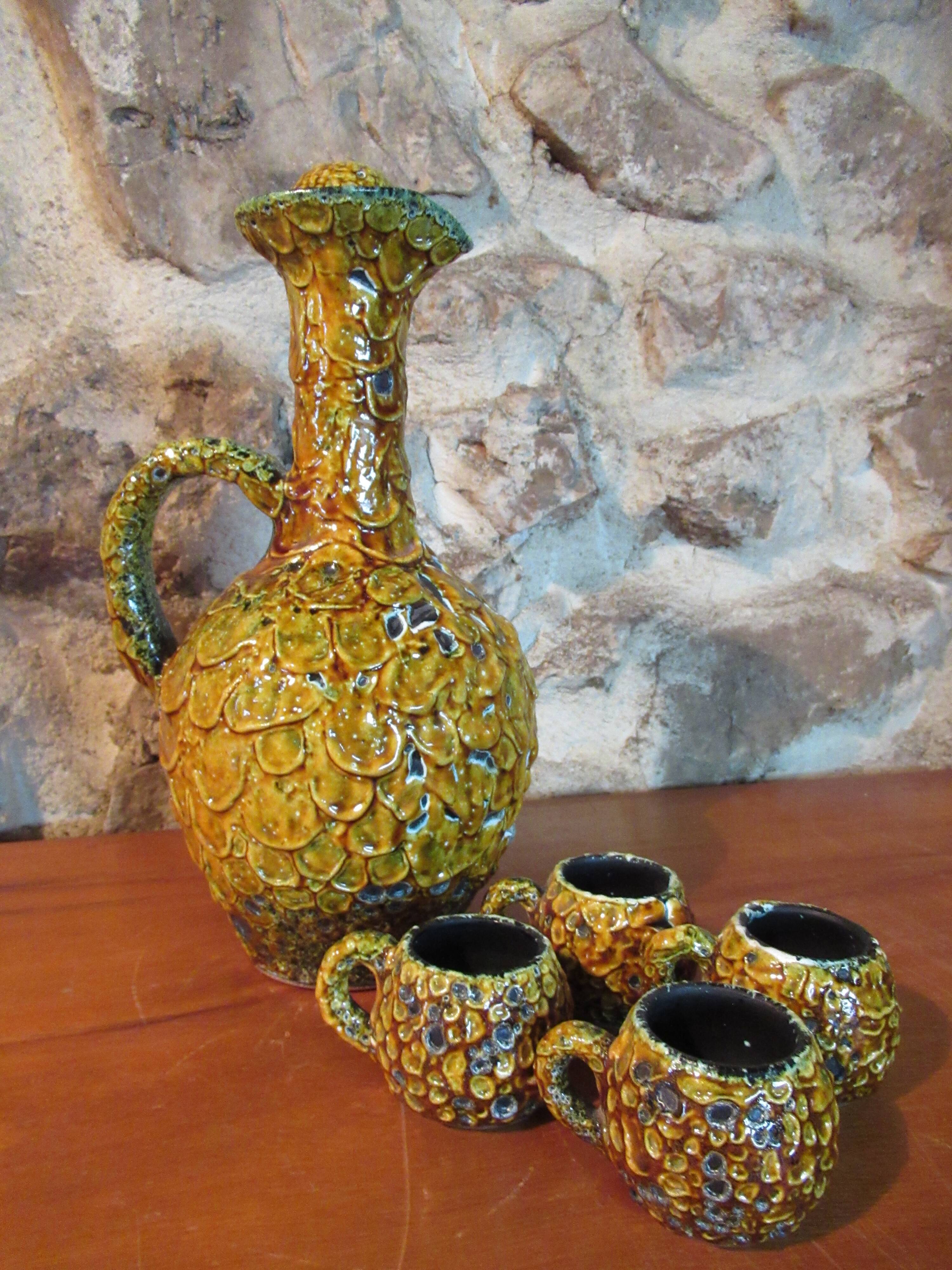 Service liqueur pitcher cyclope charles cart annecy savoie fat lava 1960's