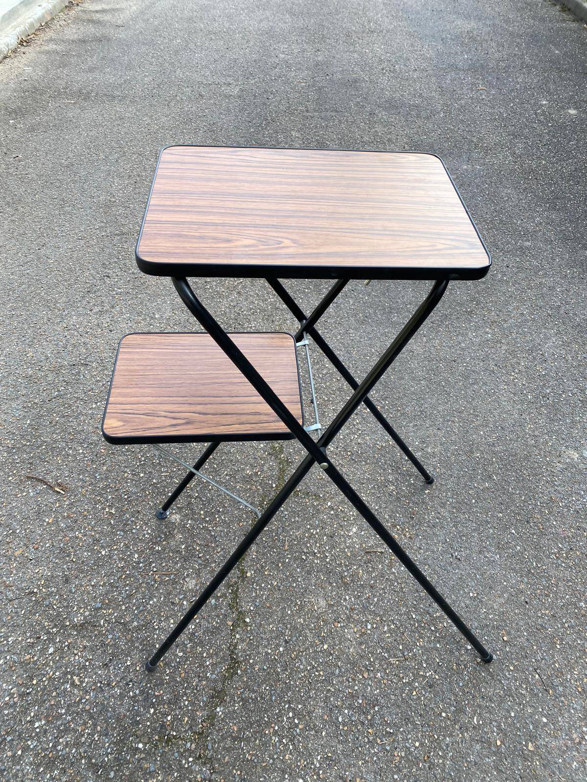 Vintage folding projector table steel and wood 1970