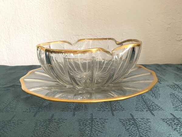 Service coupe et plateau Cristal de Daum Nancy modèle Ducal peigné à l’or