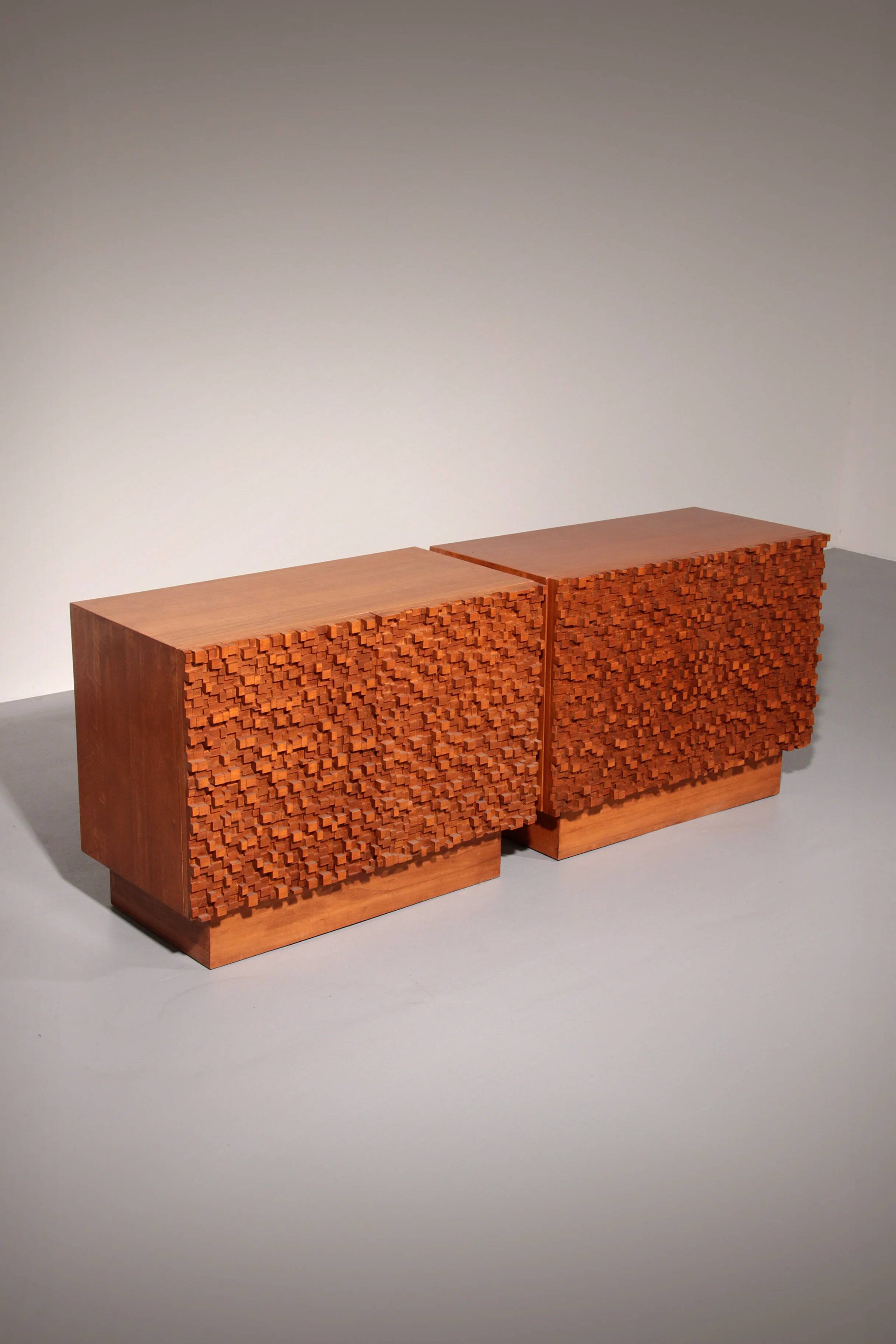 Contemporary pair of Brutalist sideboards made of solid wood