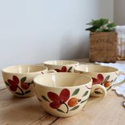 4 antique Gien ironstone coffee cups in ivory – Floral decoration
