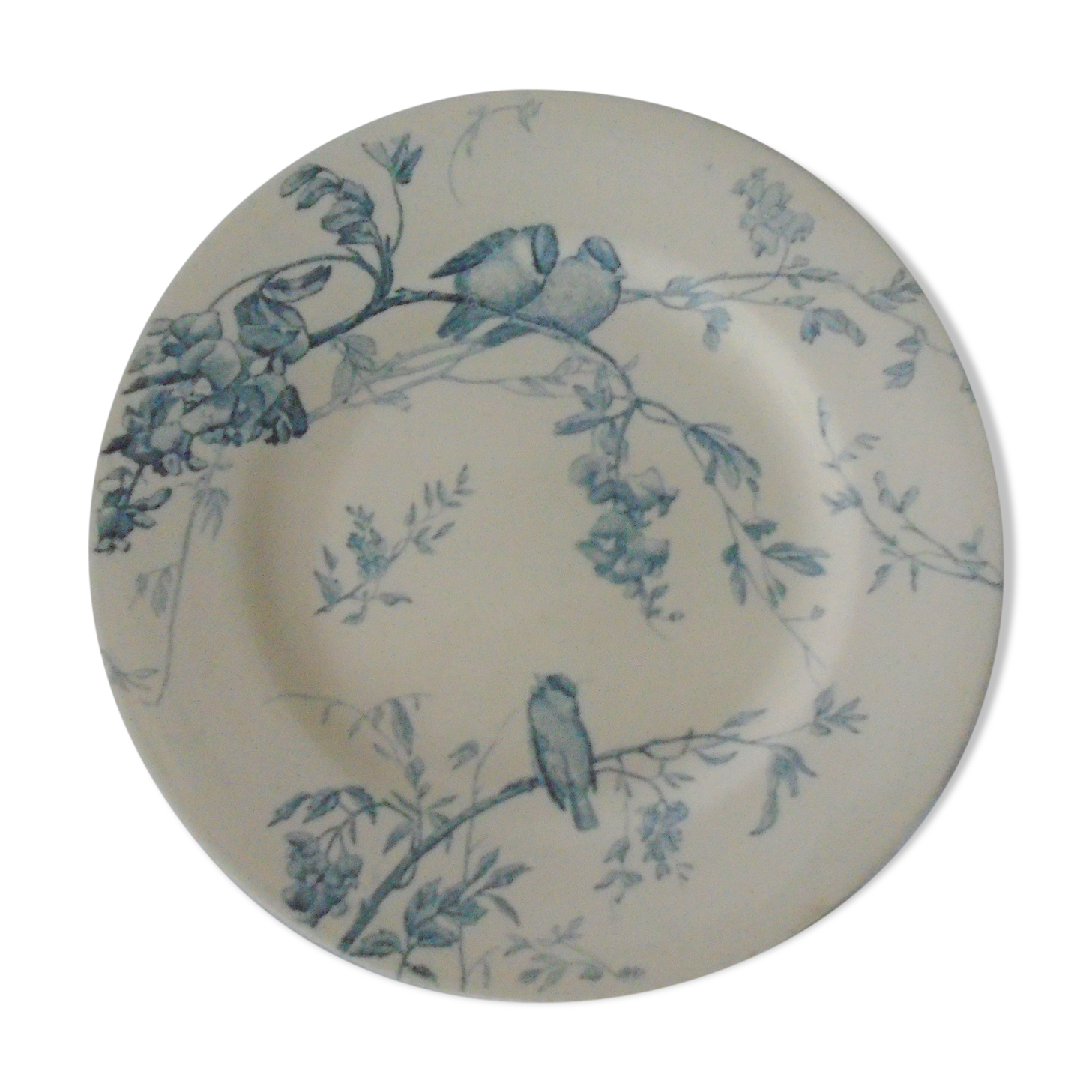 Assiette takou décor bleu oiseau Hb choisy le roy hautin boulenger faience terre de fer ancienne
