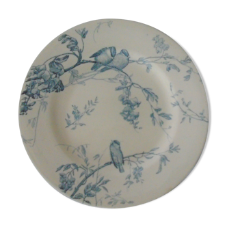 Assiette takou décor bleu oiseau Hb choisy le roy hautin boulenger faience terre de fer ancienne