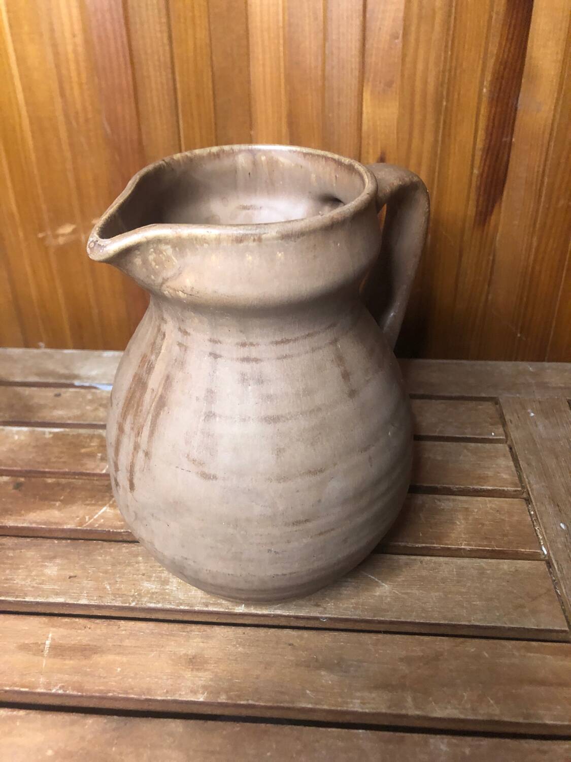 Old Vintage Beige Ceramic Pitcher