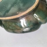 Cache-pot Art déco lobé en faïence émaillée vert turquoise