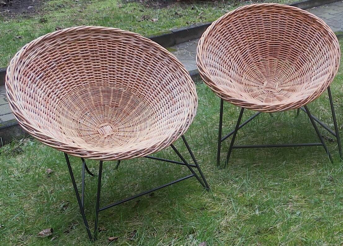 Pair of mid century bamboo and iron pod chairs, 1960s