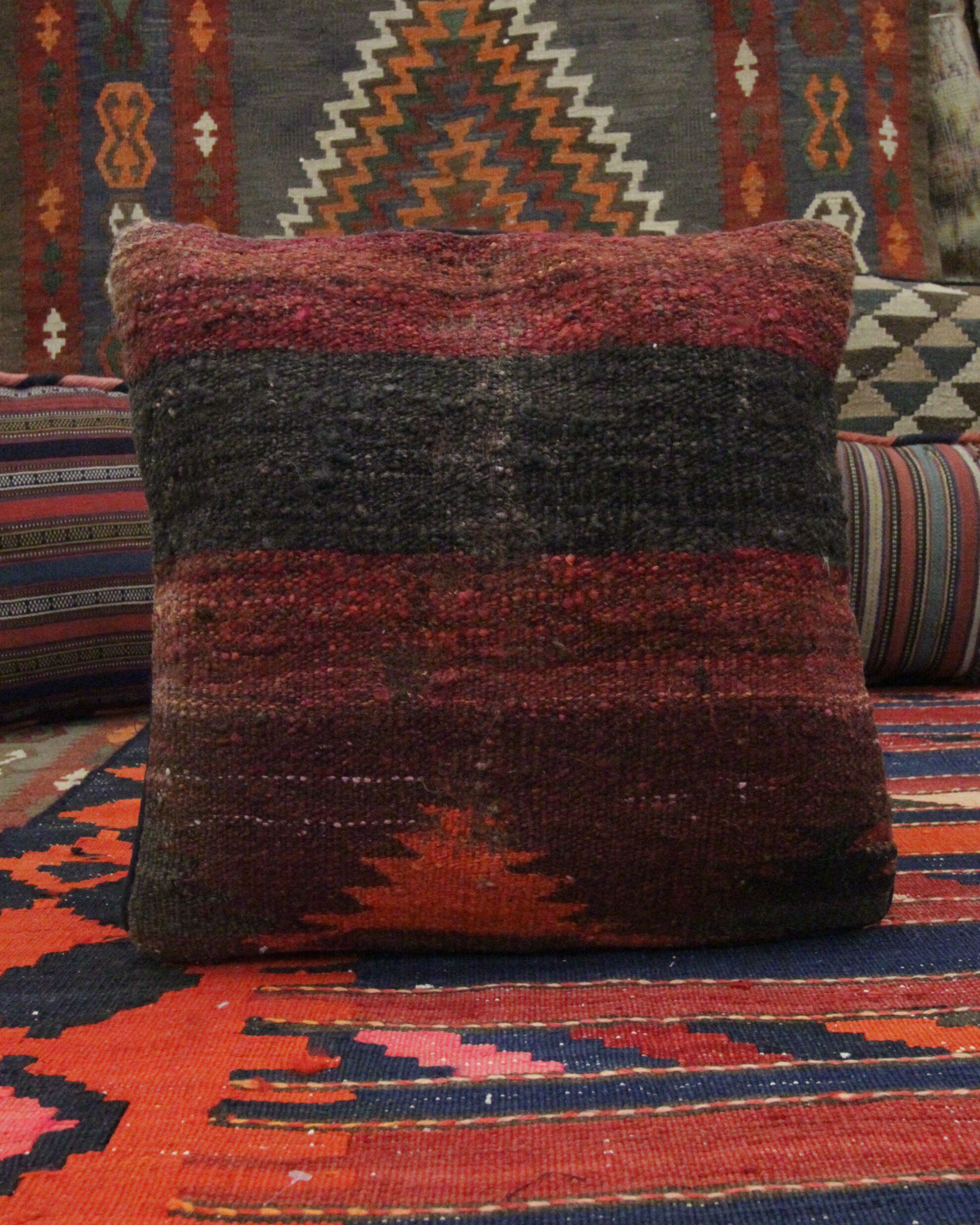 Kilim pillow cover handwoven deep red wool scatter cushion 41x41cm