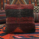 Kilim pillow cover handwoven deep red wool scatter cushion 41x41cm